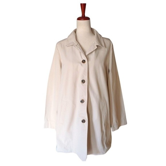 Eileen Fisher Jackets & Blazers - Eileen Fisher Womens Beige 100% Organic Cotton Button Front Car Coat Jacket M